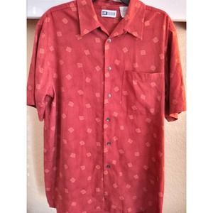 Untied Men's Medium Silk Button Down - Red with Geometric Shapes
